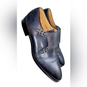 Magnanni Blue Double Monk Strap Leather Loafers